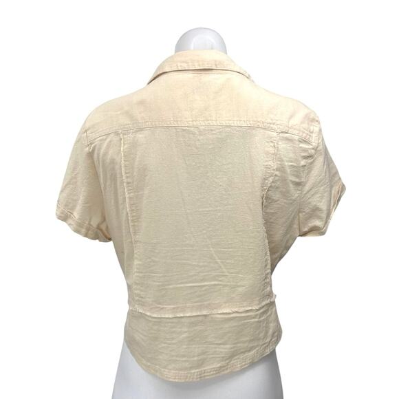 Miou Muse Yellow Collared Short Sleeve Cropped Button Down Shirt Top Size L - Picture 2 of 4